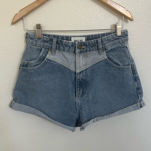 Rolla's high rise slim Two-Tone Blue Jean Shorts - Picture 1 of 8